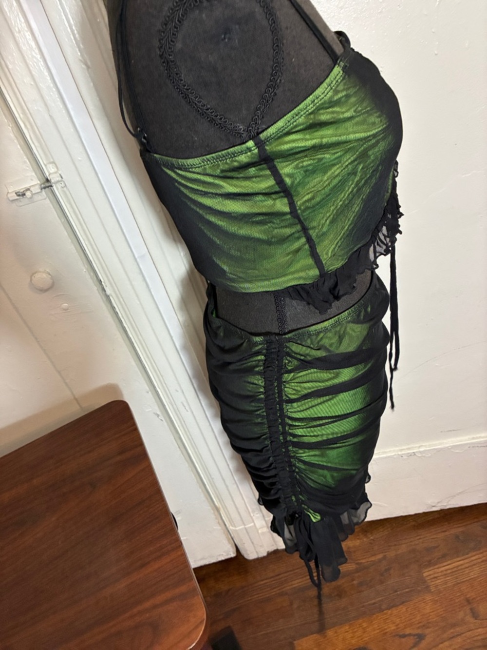 Current Mood Green and Black Ruched Mesh Mini Set - Picture 4 of 5